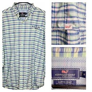 Vineyard Vines Shirt Mens M Blue Plaid Performance Harbor Vented Fishing Outdoor